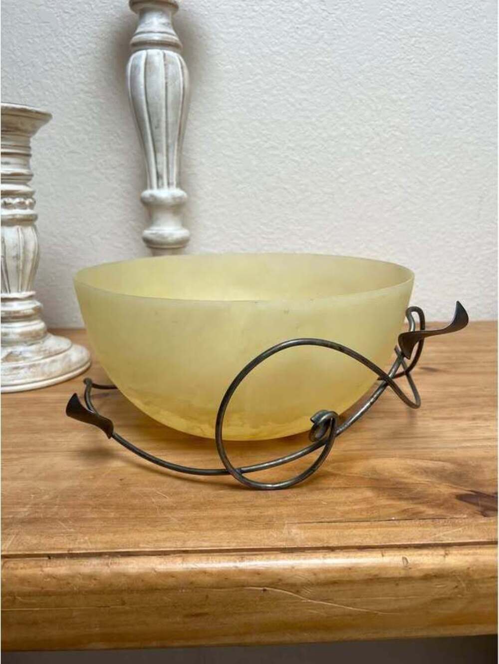 Martha Sturdy Yellow Swirl 10.5” Resin Bowl with Metal Vancouver Canada Artist